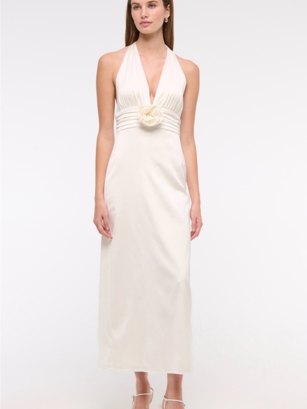 Abercrombie & Fitch Cream Halter Maxi Dress with Rosette